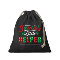 1x Kerst cadeauzak zwart Santa his little helper met koord voor als cadeauverpakking