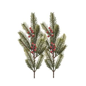 Kersttakken/dennentakken - 2x - groen met bessen - 52 cm