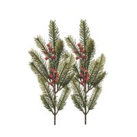 Kersttakken/dennentakken - 2x - groen met bessen - 52 cm