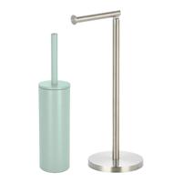 Spirella Badkamer accessoires set - WC-borstel/toiletrollen houder - mintgroen/zilver - Badkameraccessoireset - thumbnail