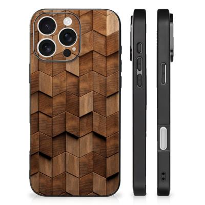 Houten Print Telefoonhoesje voor iPhone 16 Pro Wooden Cubes
