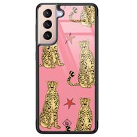 Samsung Galaxy S21 glazen hardcase - The pink leopard