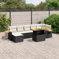 8-delige Loungeset met kussens poly rattan zwart