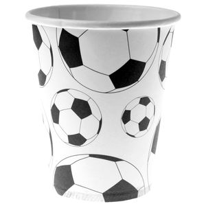 Feest wegwerp bekertjes - voetballen - 10x stuks - 270 ml - wit/zwart - karton