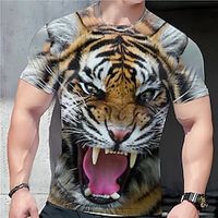 Voor heren T-shirt T-shirts Grafisch dier Tijger Strakke ronde hals Kleding 3D-afdrukken Buiten Casual Korte mouw Afdrukken Vintage Modieus Ontwerper Lightinthebox - thumbnail