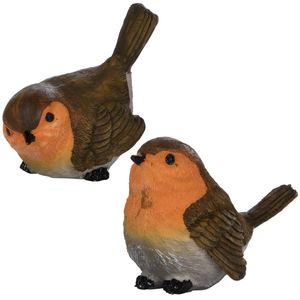 Tuin of huis deco vogels setje van 2x beeldjes roodborstjes 11 cm