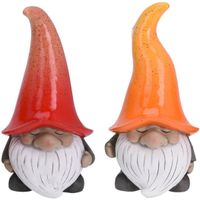 Tuinkabouters beeldjes - set 2x - Grumpy - Polystone - rood en oranje - 32 cm - thumbnail