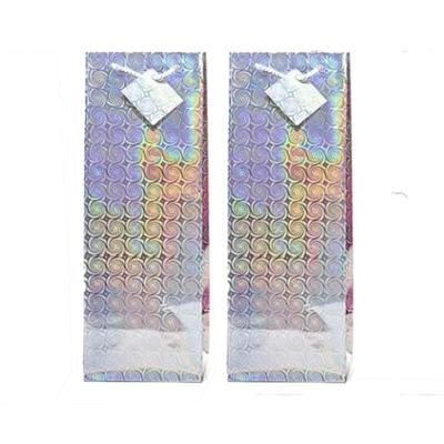 Flessen kado verpakking - 2x - metallic zilver - 33 x 10 cm - Wijnfles/champagne fles inpakken