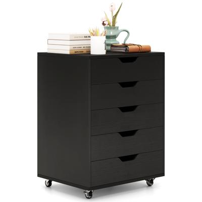 5-Ladenkast Verrijdbare Verticale Archiefkast op Wielen met 5 Laden Gebogen Handgreep en 2 Wielen met Rem 49 x 40 x 65 cm Zwart