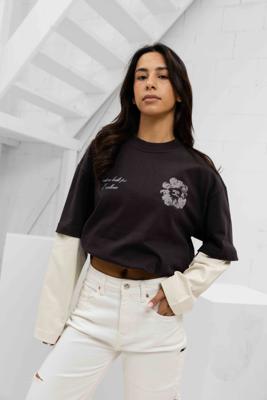 Jorcustom Flowers Double Layered Longsleeve T-Shirt Dames Bruin/Beige - Maat S - Kleur: BeigeBruin | Soccerfanshop