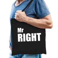 Mr right tas / shopper zwart katoen met witte tekst voor heren - Feest Boodschappentassen - thumbnail