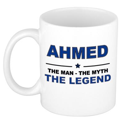 Ahmed cadeau mok - man myth legend - naam koffiemok / beker - wit en blauw - 300 ml