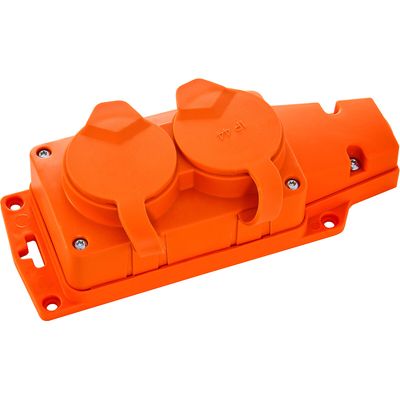 Stekkerdoos voor Buiten - Decon - 2 Stopcontacten - Spatwaterdicht IP44 - Wandmontage - Randaarde - Rubber - Oranje | Nederland