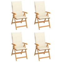 Tuinstoelen 4 st met crèmekleurige kussens massief teakhout