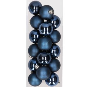 16x stuks kunststof kerstballen donkerblauw 4 cm