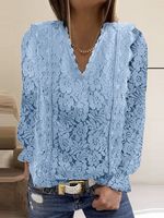 Lace Plain V Neck Casual Shirt