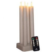 Oplaadbare LED dinerkaarsen - 4x - wit - 23,5 cm - afstandsbediening - oplaadstation