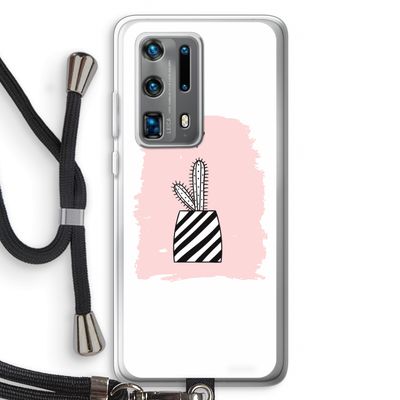 Zwart-wit cactus: Huawei P40 Pro Plus Transparant Hoesje met koord