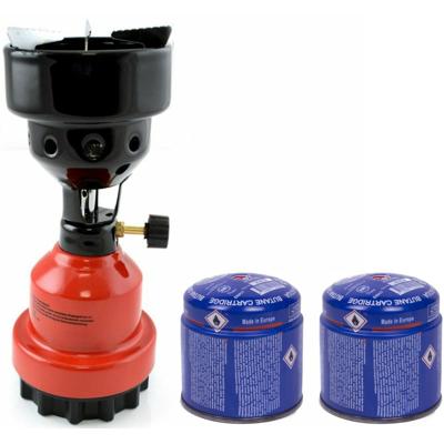 Camping kookstel/kookpit - metaal - rood - incl. 2x gas navulling priktank - Koken - Campinggas