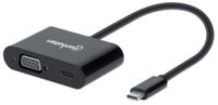 Manhattan USB 2.0 Adapter [1x USB-C stekker - 1x USB-C bus (Power Delivery), VGA-bus] 153430 20 cm Stekker past op beide manieren, Met laadbus