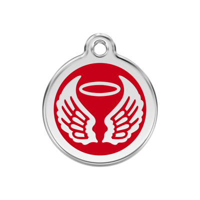 Angel Wings Red roestvrijstalen hondenpenning medium/gemiddeld dia. 3 cm - Reddingo