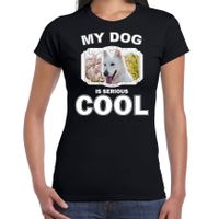 Witte herder honden t-shirt my dog is serious cool zwart voor dames - thumbnail