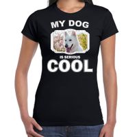 Witte herder honden t-shirt my dog is serious cool zwart voor dames