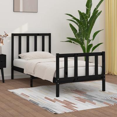 Bedframe massief hout zwart 75x190 cm