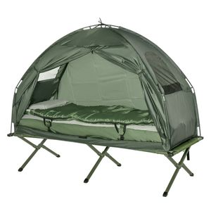 Campingbed 4 in 1 campingset incl. tent slaapzak matras opvouwbaar donkergroen