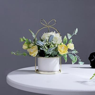 Smeedijzeren draagbare frame Hydrangea bloempot decoratie ornamenten Home studie Office bruiloft decoratie (licht geel)
