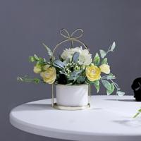 Smeedijzeren draagbare frame Hydrangea bloempot decoratie ornamenten Home studie Office bruiloft decoratie (licht geel)