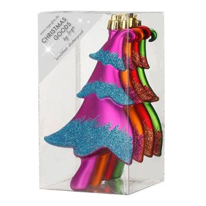 12x stuks kunststof kersthangers kerstbomen gekleurd 14,5 cm kerstornamenten - Kersthangers