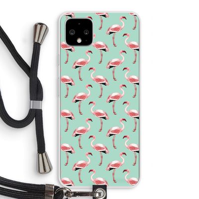 Flamingoprint groen: Pixel 4 XL Transparant Hoesje met koord