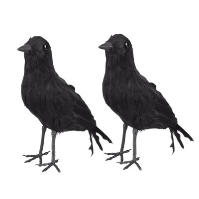 Zwarte decoratie kraai of raaf - Set van 2x stuks - 23 cm - Halloween horror thema versiering dieren