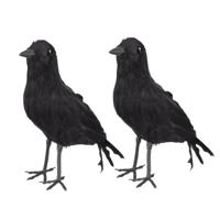 Zwarte decoratie kraai of raaf - Set van 2x stuks - 23 cm - Halloween horror thema versiering dieren