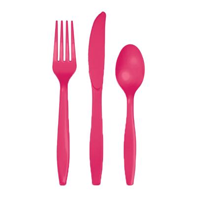 Creative Converting Kunststof bestek setje - 24x delig - roze - herbruikbaar