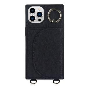 iPhone SE 2022 hoesje - Backcover - Pasjeshouder - Portemonnee - Ringhouder - Koord - Kunstleer - Zwart