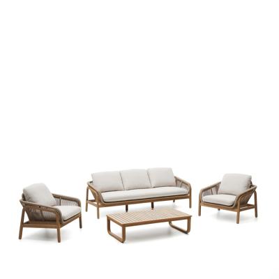Kave Home Loungeset 'Vellana' Acaciahout, Met 3-zits bank, 2 fauteuils en salontafel