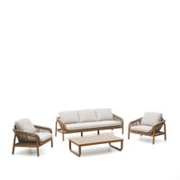 Kave Home Loungeset 'Vellana' Acaciahout, Met 3-zits bank, 2 fauteuils en salontafel