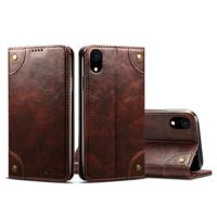 Voor iPhone XR barok eenvoudige horizontale Flip lederen draagtas met houder & kaartsleuven & portemonnee (donker bruin)