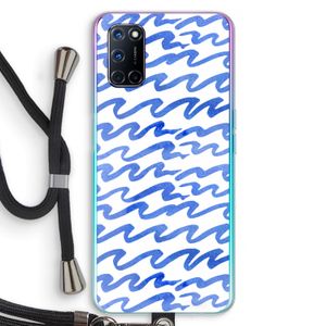 Blauwe golven: Oppo A92 Transparant Hoesje met koord