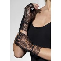 Zwarte vingerloze handschoenen kant met bloemenprint voor volwassenen   -