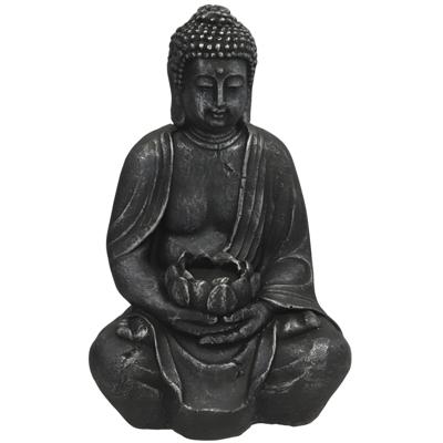 Gerimport Boeddha beeld Kalu - binnen / buiten - kunststeen - antraciet - 25 x 40 cm