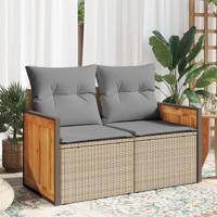 Tuinbank 2-zits met kussens poly rattan beige