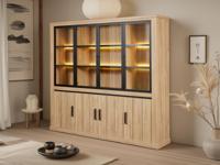 Buffetkast TIBOR 4 glazen deuren 4 volle deuren franse eik