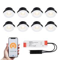 Set van 8 Cadiz Smart LED Mini Inbouwspots - Veranda spots - 12V 3W 200lm - Dimbaar - Wifi & Bluetooth - 2700K - IP44 waterdicht - Wit