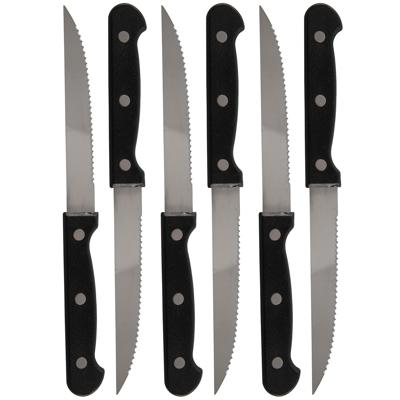 Excellent Houseware scherpe Steakmessen - set van 18x stuks - RVS - 21,5 cm - bestek - zwart/zilver