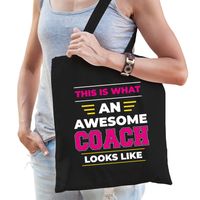 Awesome / geweldige coach katoenen tas - zwart - 42 x 38 cm   -