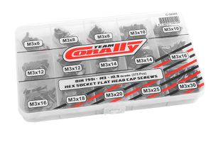 Team Corally - Flat Head Hex schroeven set M3 - Zwart (375 pcs)