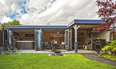 Lugarde PR42 Tuinhuis 960x540 cm 44 mm vurenhout blank- Plat dak- Hout- Lugarde